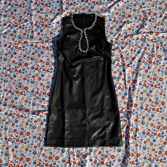 Faux Leather Crystal Embellished Keyhole Shift Dress - Picture 1 of 7